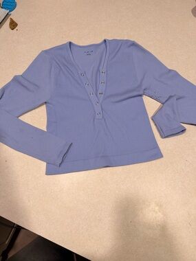 Urban Outfitters Light Blue Ribbed Button-Front Top